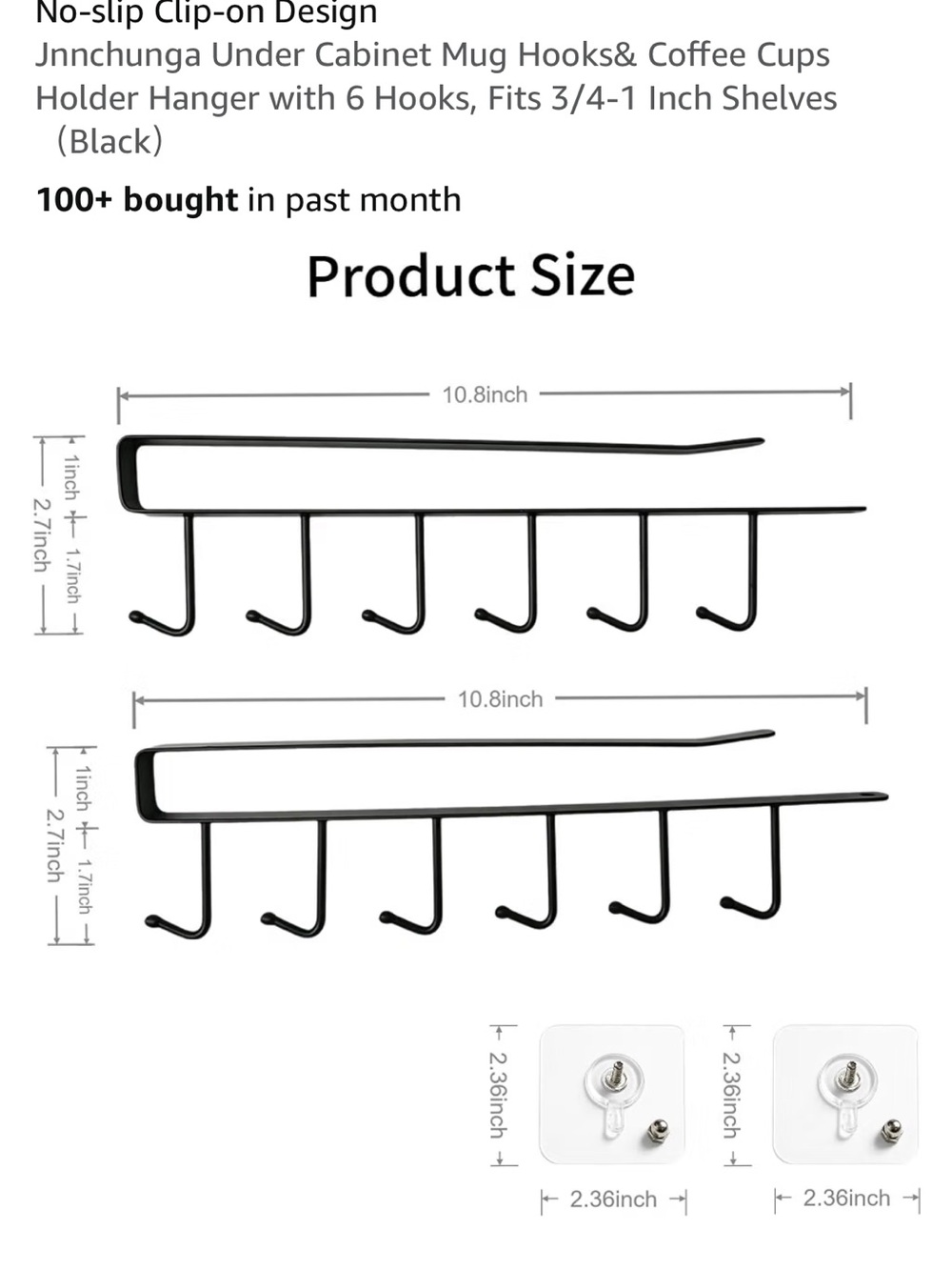 Under-Shelf Mug Rack Hanger - Black - - Picture 2 of 7